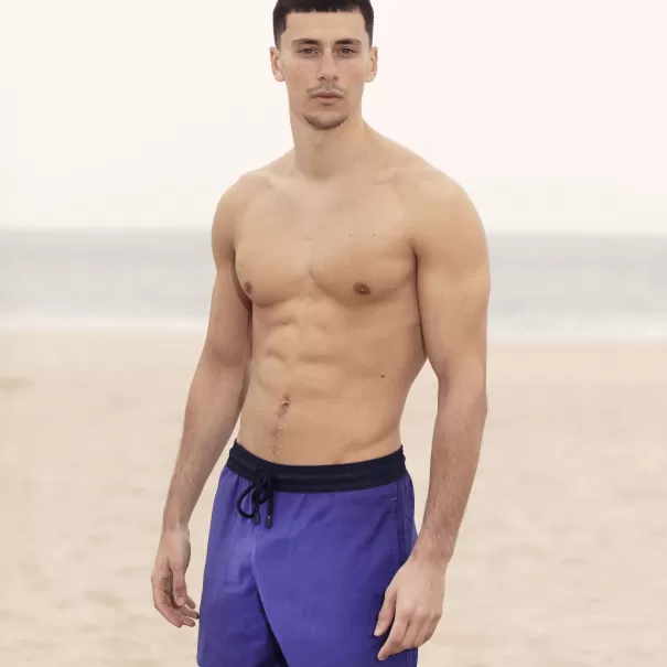 Pantaloncini Mare Uomo In Lana Super 120' Vilebrequin Uomo Purple Blue / Blu Icone Moorea Domanda