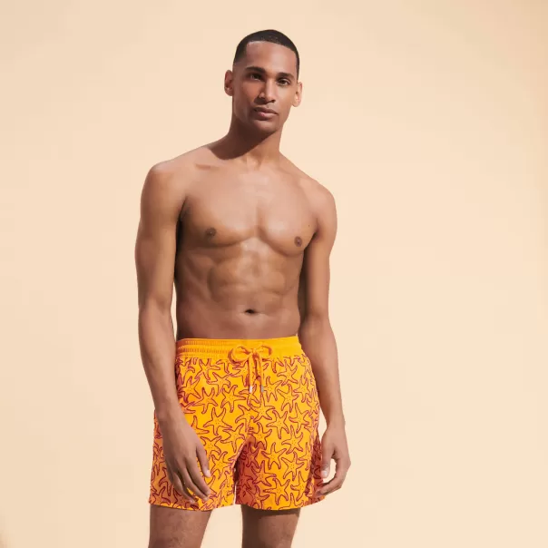 Carota / Arancione Pantaloncini Da Bagno Uomo Floccati Starlettes Vilebrequin Uomo Qualità Icone Moorea