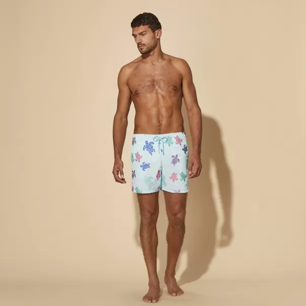 Vilebrequin Raffinato Uomo Ricamo Men Swim Shorts Embroidered Tortue Multicolore - Limited Edition Thalassa / Blu