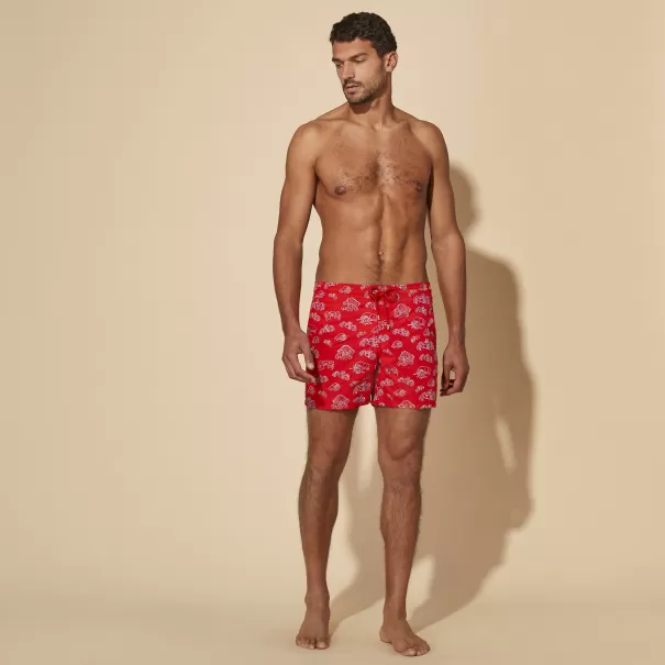 Ultimo Modello Uomo Vilebrequin Ricamo Pantaloncini Mare Uomo Ricamati Hermit Crabs - Edizione Limitata Papavero / Rosso