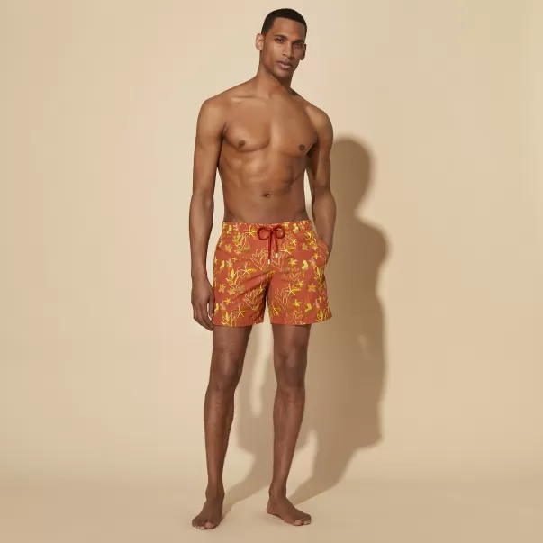 Vilebrequin Pantaloncini Mare Uomo Ricamati Camo Seaweed - Edizione Limitata Vendita Uomo Tomette / Rosso Ricamo