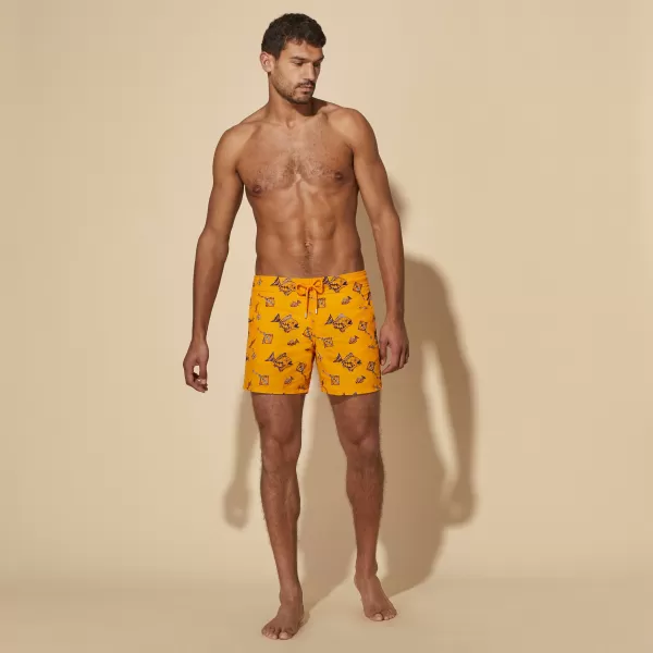 Pantaloncini Mare Uomo Ricamati Vatel - Edizione Limitata Vilebrequin Ricamo Carota / Arancione Prezzo Scontato Uomo