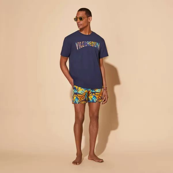T-Shirt Oversize Uomo In Cotone Biologico Poulpes Tie & Dye Padre & Figlio Blu Marine / Blu Qualità Vilebrequin Uomo