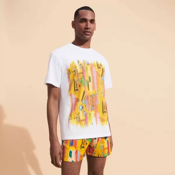 Vilebrequin T-Shirt Uomo In Cotone Biologico Sunny Streets Padre & Figlio Uomo Offerta Speciale Bianco / Bianco