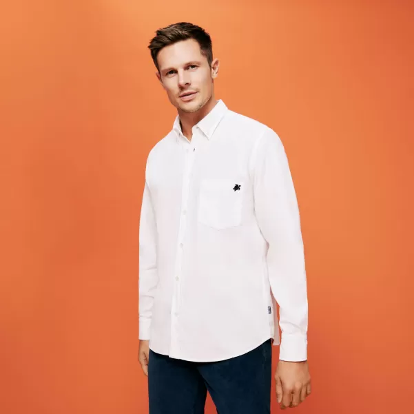 Sconto Vilebrequin Camicie Off White / Bianco Camicia Uomo In Velluto Tinta Unita Uomo