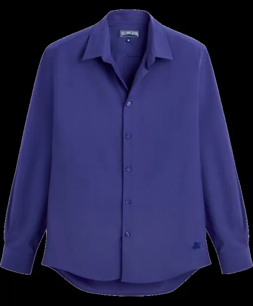 Vilebrequin Purple Blue / Blu Camicie Uomo Marchio Men Wool Shirt Solid