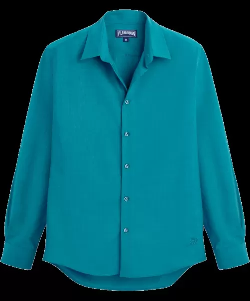 Azzurro / Blu Uomo Vilebrequin Qualità Camicie Men Wool Shirt Solid