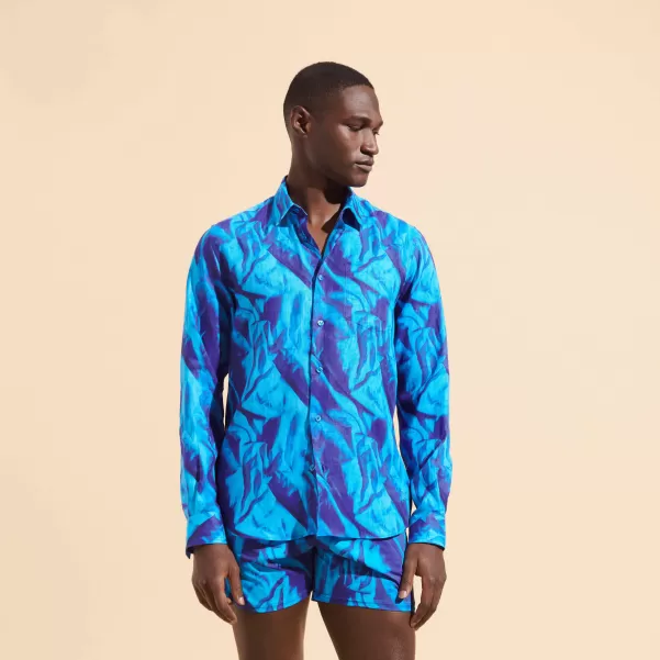 Uomo Vilebrequin Camicie Blu Nettuno / Blu Offerta Speciale Camicia Uomo In Lino Les Draps Froissés