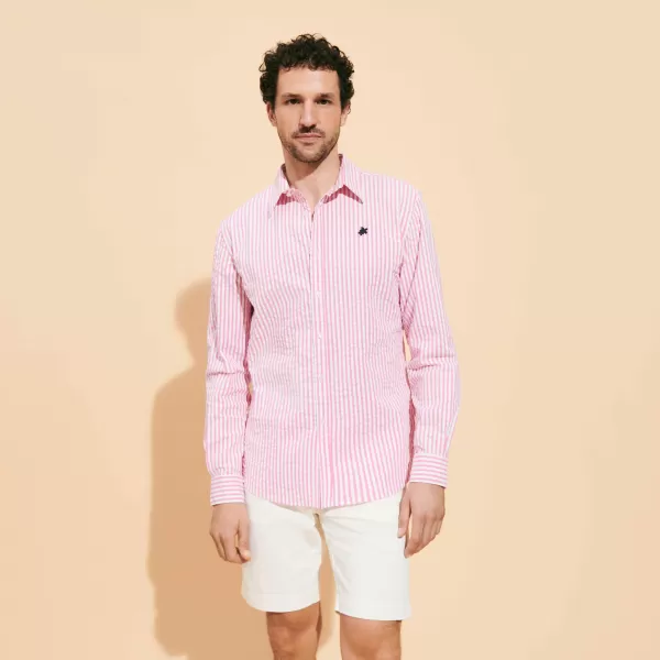 Camicia Uomo A Righe In Seersucker Prezzo All'ingrosso Camicie Uomo Rosa Caramella / Rosa Vilebrequin