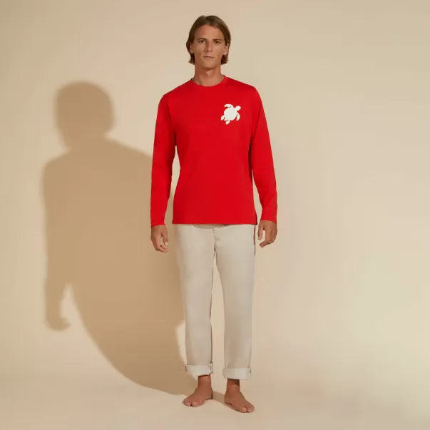 T-Shirt Uomo A Maniche Lunghe In Cotone Turtle Patch Papavero / Rosso Mercato T-Shirts Vilebrequin Uomo