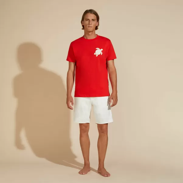 T-Shirts Vilebrequin Uomo Sconto Papavero / Rosso T-Shirt Uomo In Cotone Turtle Patch