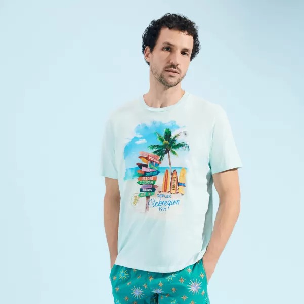 Uomo T-Shirts T-Shirt Uomo In Cotone Holidays Signpost Acquistare Vilebrequin Thalassa / Blu