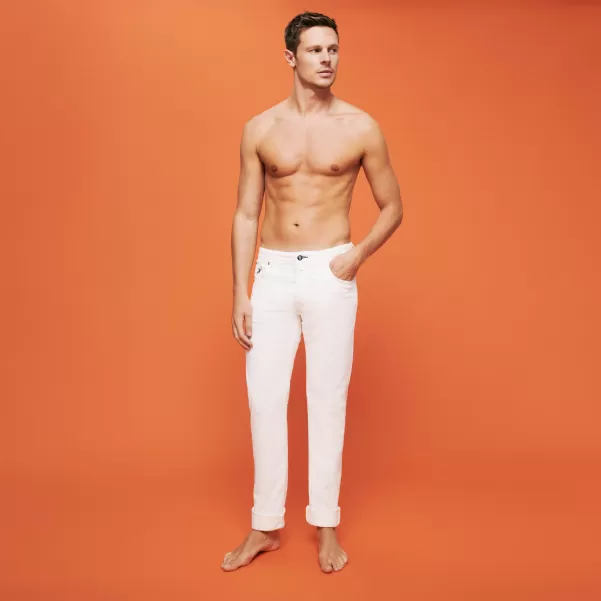 Pantaloni Off White / Bianco Negozio Uomo Vilebrequin Pantaloni Uomo A 5 Tasche In Velluto A Coste 1500 Righe