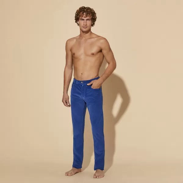 Uomo Ricevuta Pantaloni Pantaloni Uomo A 5 Tasche In Velluto A Coste 1500 Righe Vilebrequin Blu Batik / Blu