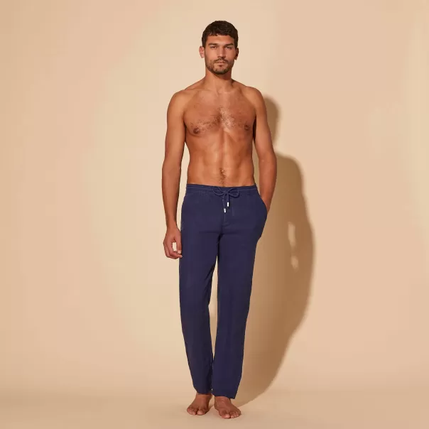 Marca Men Linen Pants Solid Pantaloni Uomo Blu Marine / Blu Vilebrequin