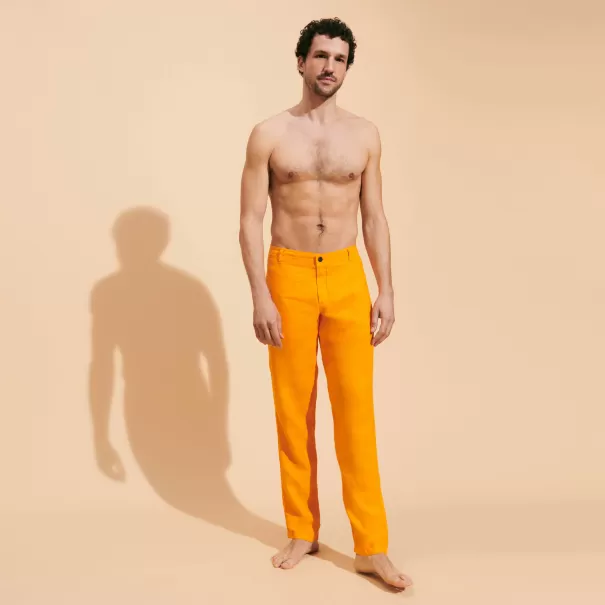 Pantaloni A Sigaretta Uomo In Lino Tinta Unita Vilebrequin Pantaloni Moda Carota / Arancione Uomo