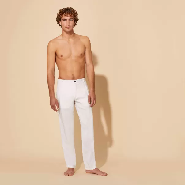 Vilebrequin Pantaloni A Sigaretta Uomo In Lino Tinta Unita Consumatore Bianco / Bianco Pantaloni Uomo