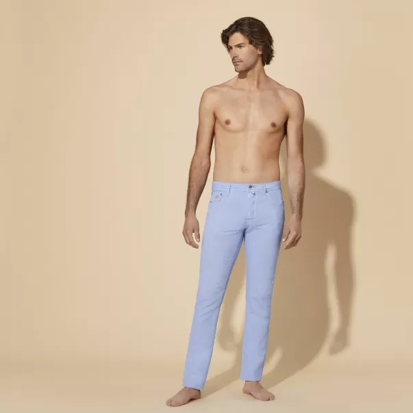 Italia Uomo Divine / Blu Jeans Uomo A 5 Tasche In Drill Di Lino Tinta Unita Vilebrequin Pantaloni