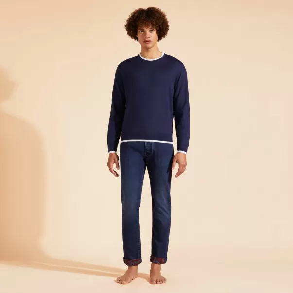 Men Merino Wool Cashmere Silk Crewneck Sweater Pullover E Cardigan Vilebrequin Uomo Blu Marine / Blu Durata