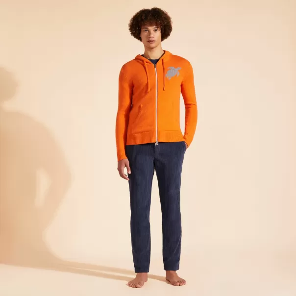 Uomo Men Full Zip Cotton Cashmere Cardigan Carota / Arancione In Linea Vilebrequin Pullover E Cardigan