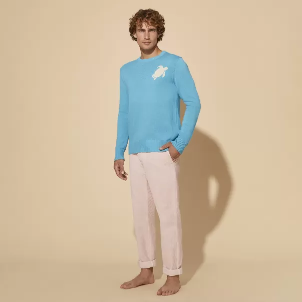 Vilebrequin Pullover E Cardigan Maglione Girocollo Uomo In Cotone E Cashmere Turtle Blu Di Saint Tropez / Blu Uomo Budget
