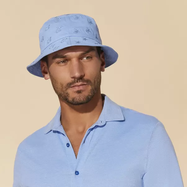 Cappelli Vilebrequin Azzurro Cielo / Blu Embroidered Bucket Hat Tutles All Over Uomo Sicurezza
