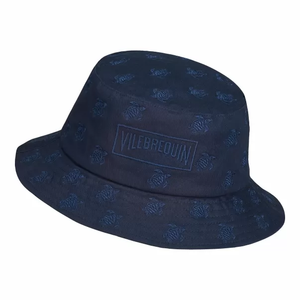 Uomo Affidabilità Vilebrequin Cappelli Blu Marine / Blu Embroidered Bucket Hat Tutles All Over