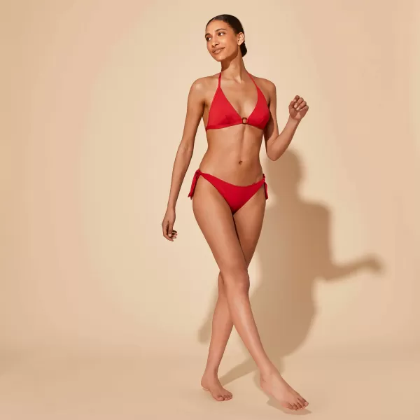 Vilebrequin Efficienza Moulin Rouge / Rosso Slip Bikini Donna Con Laccetti Laterali Plumetis Bikini Donna