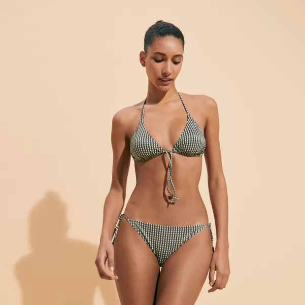 Vilebrequin Bikini Slip Bikini Mini Donna Con Laccetti E Taschino Checks Bronzo / Verde Vendere Donna