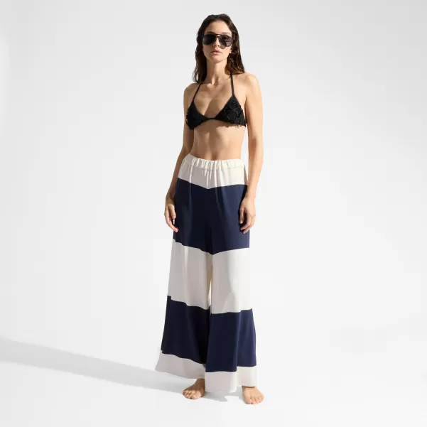 Pantaloni Donna Reso Vilebrequin Blu Marine / Blu Women Viscose Jersey Striped Beachjama Bottom