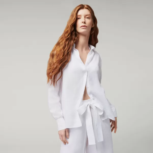 Donna Offerta Speciale Camicia Donna In Lino Tinta Unita - Vilebrequin X Angelo Tarlazzi Camicie Bianco / Bianco