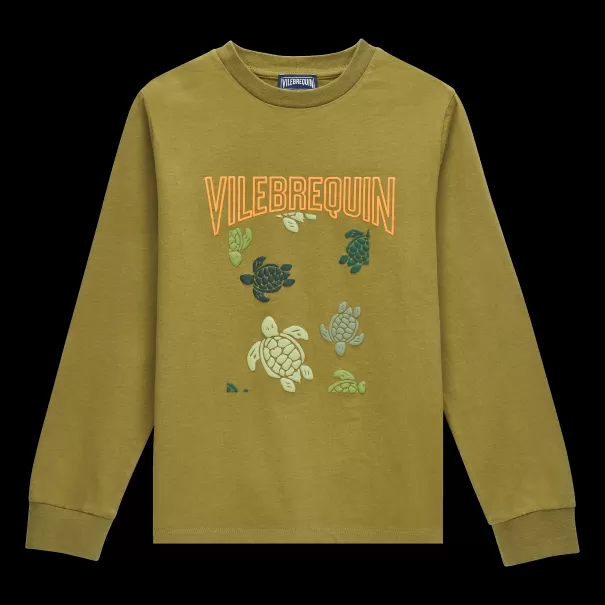 T-Shirt Bambino In Cotone Ronde Des Tortues Camo T-Shirts Cachi / Verde Bambino 2024 Vilebrequin