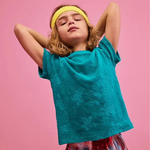 Vilebrequin T-Shirt Girocollo Bambini In Spugna Rondes Des Tortues Bambino T-Shirts Tropezian Green / Verde Economico