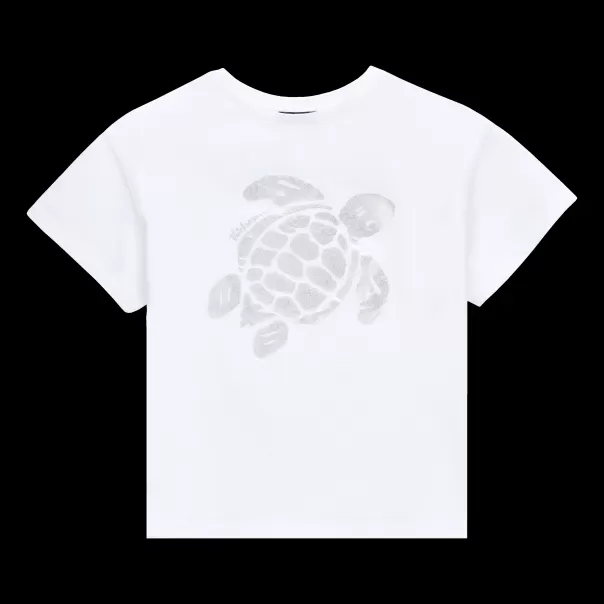 Bianco / Bianco T-Shirts Bambina Chic T-Shirt Bambina In Cotone Ikat Turtle Vilebrequin