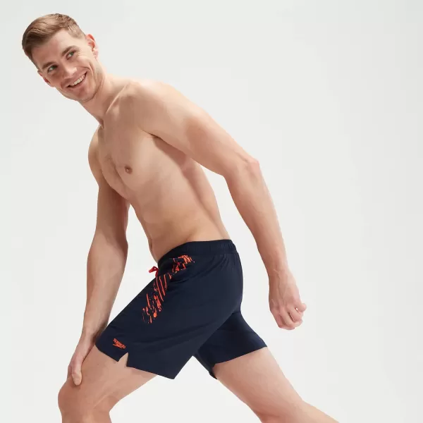 Pantaloncini Da Bagno Uomo Sport Fantasia 40 Cm Blu Navy/Arancione Boxer Speedo Uomo