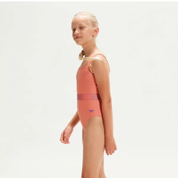 Costumi Per Bambina Bambini Costume Da Bagno Bambina Con Cintura A Contrasto Corallo/Lilla Speedo