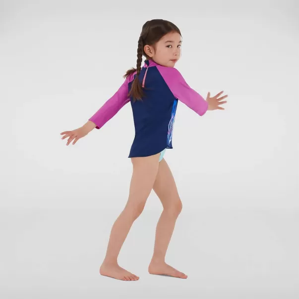 Posizionamento Delle Bambine Top A Maniche Lunghe Con Protezione Solare Blu/Rosa Speedo Costumi Per Bambina Bambini