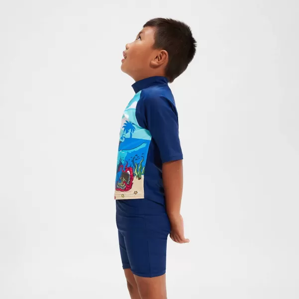 Speedo Maglia E Pantaloncini Neonato Protezione Solare Learn To Swim Blu Bambini Costumi Per Bambino