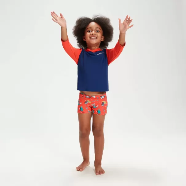 Bambini Speedo Maglia Protettiva Con Cappuccio Unisex Learn To Swim Essential Blu/Corallo Costumi Per Bambino
